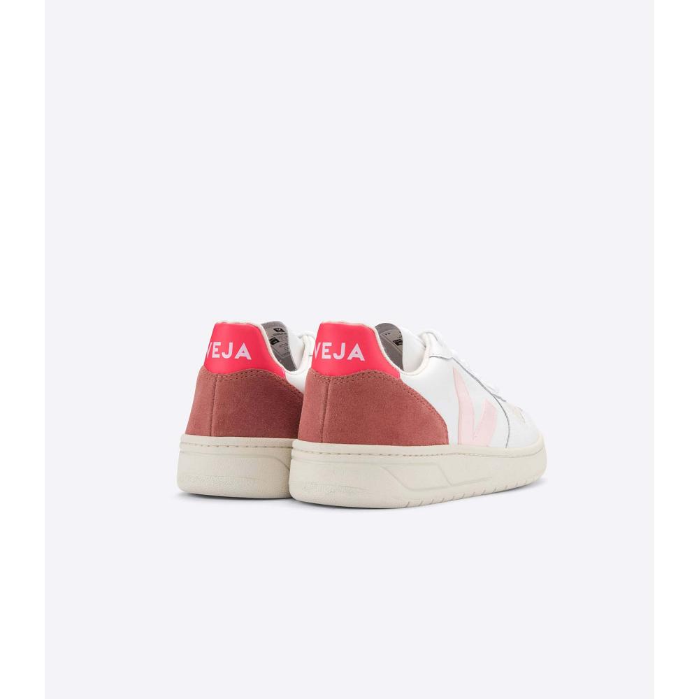 Veja V-10 LEATHER Women's Sneakers White/Red | NZ 639BEX